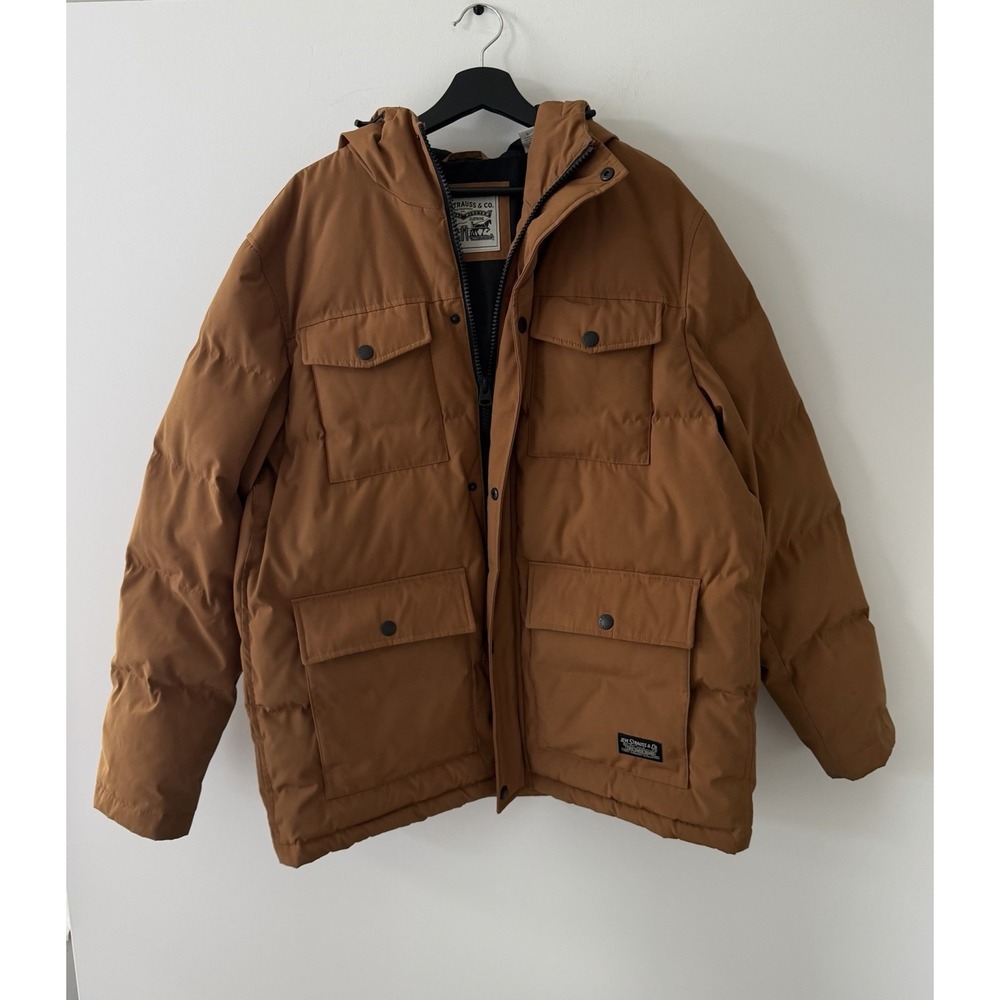 Levis Parka Jacket Mens L Brown Quilted 4 Pocket Hooded Arctic Puffer